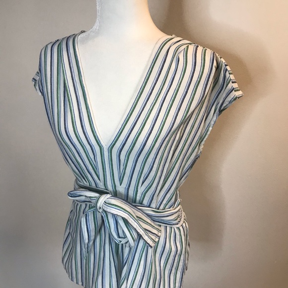 Max Studio Belted Striped Short Sleeve Shirt M - Picture 2 of 7